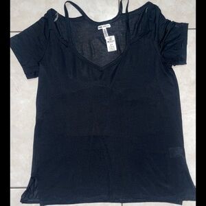 PINK V-Neck T-Shirt with Cut-Out Shoulders